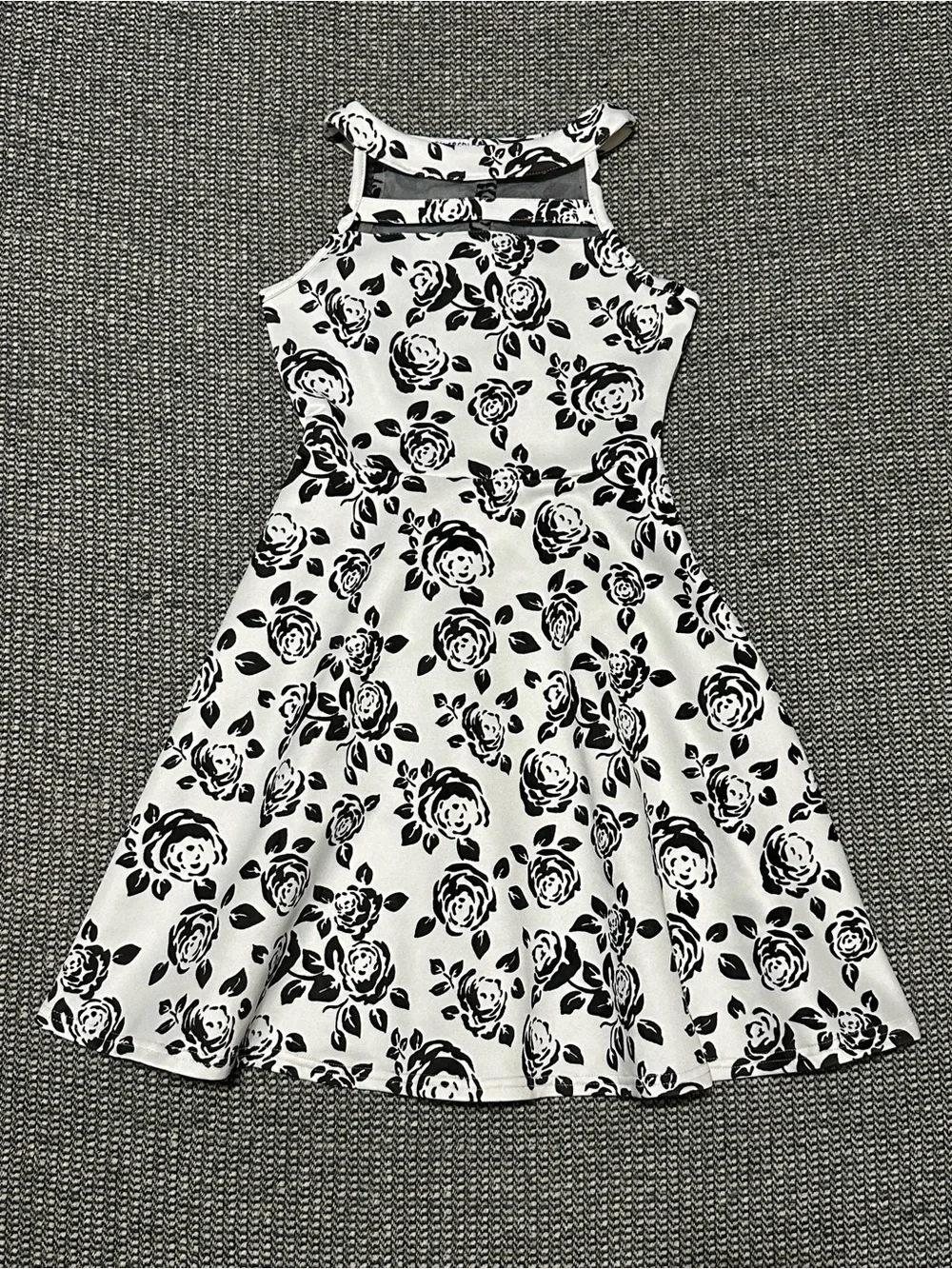 Blueberi Boulevard Black & White Floral Halter Dress